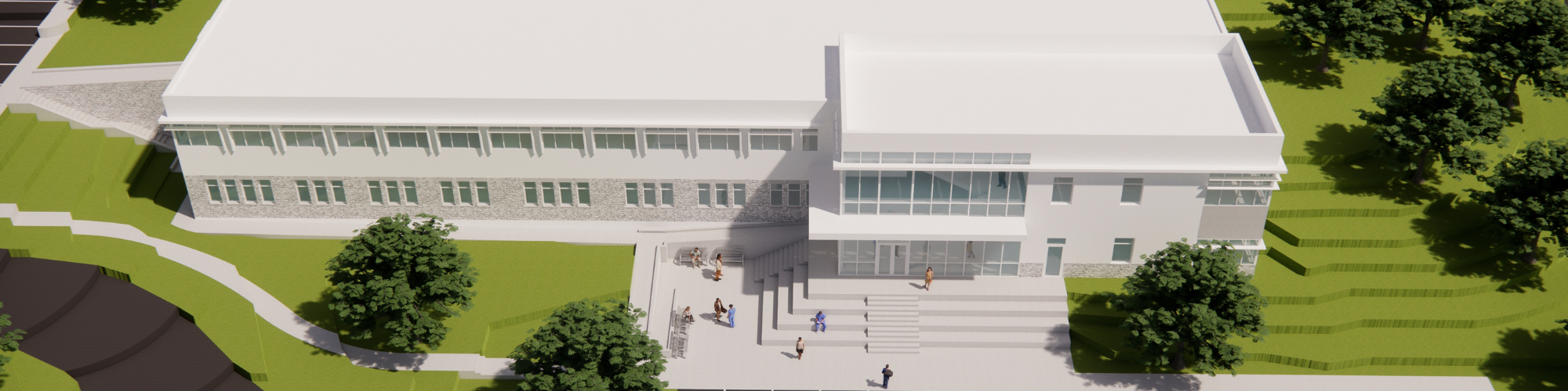 Art rendering of an aerial front view of the Nursing Education Center