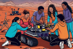 Animated image of teens working on a rover